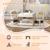 Qaba 3 Piece Kids Table and Chair Set with Reversible Tabletop, Blackboard, Storage, Bookshelf, for Playroom, Nursery Natural