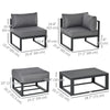 6 Pieces Patio Furniture Set, Space-Saving Sectional Outdoor Daybed with Aluminum Frame and Thickened Cushions, Grey