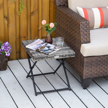 Rattan Coffee Table Folding Patio Outdoor Side Table Wicker for Balcony, Porch, Poolside, 15.75