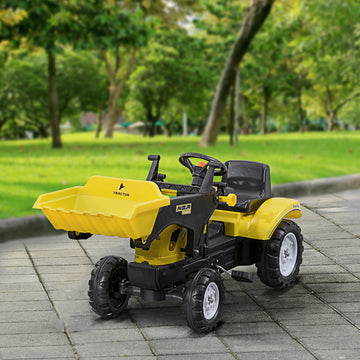 Aosom Ride on Tractor for Kids, Pedal Construction Car with Front Loader Digger for 3 Year Old, Yellow