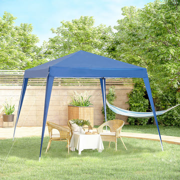 Auvent escamotable de 8 pi x 8 pi, tente pliante d'extérieur, tente de fête portable avec sac de transport pour camping, pique-nique, bleu