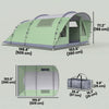 Multi-Room Camping Tent for 5 Person, Easy Set up Large Family Tent with 4 Windows, Porch, Light Green