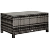 Outdoor PE Rattan Wicker Table, Patio Garden Side Table w/Glass Top for Patio, Balcony, Mixed Grey