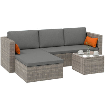 3-Piece Patio Furniture Set Modern Sectional Sofa Rattan Chair Wicker Conversation Set Outdoor Hand Woven Rattan Wicker Furniture Patio Coffee Table Sofa Set, Grey