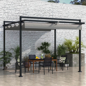 10' x 10' Retractable Pergola, Garden Gazebo Shade Shelter, for Grill, Patio, Deck, Dark Grey