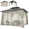 10' x 12' Outdoor Gazebo Canopy, Double Roof Hardtop Gazebo with Polycarbonate Roof, Steel Frame, Nettings and Curtains, for Garden, Lawn, Backyard and Deck, Beige