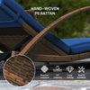 Set of 2 Wicker Chaise Lounge Chair Outdoor Patio Lounger with 5 Adjustable Back, Wheels, Cushion and Armrests, Blue