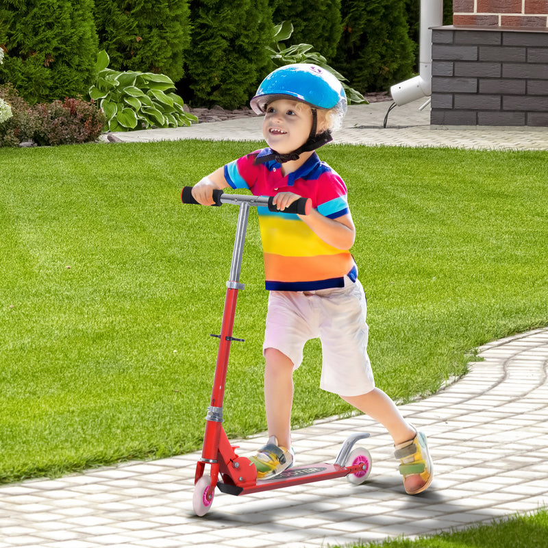 Qaba Snow Scooter, 2 in 1 Design Adjustable Height Scooter Snow Sled for Kids Aged Over 7 Years Old, Foldable Kids Sled Ski Scooter with Wheels Blades, Red