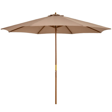 10' x 8' Wooden Patio Umbrella, Garden Parasol, Outdoor Sunshade Canopy with Bamboo Rib for Outdoor, Khaki