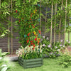 Galvanized Planter Box, Outdoor Raised Garden Bed with 4-Tier Trellis Tomato Cage for Climbing Vines, Vegetables, Green