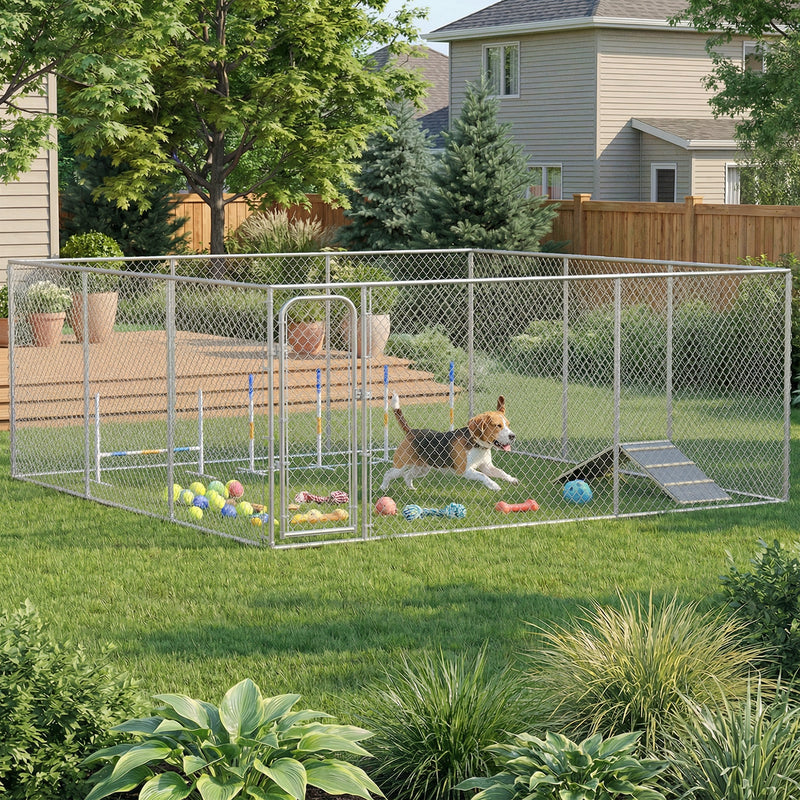 Dog Playpen Outdoor, Walk-in Dog Run Kennel Puppy Exercise Pen Indoor Outdoor with DIY Door and Galvanized Steel Frame