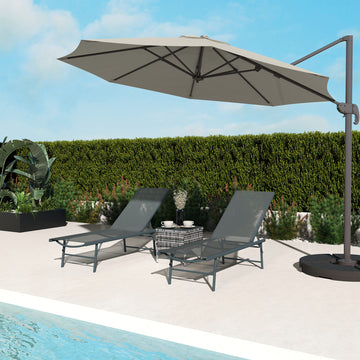 2 Pieces Folding Outdoor Lounge Chairs, Reclining Chaise Lounge Tanning Chair w/ Adjustable Back, Mesh Seat, Light Grey