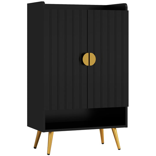 Entryway Shoe Storage Cabinet, Narrow Shoe Cabinet with Adjustable Shelves and Open Shelf for 15 Pairs of Shoes, Black