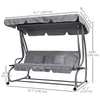 Outdoor 3-Seater Patio Swing Chair, Outdoor Swing Seat, with Adjustable Canopy and Two Pillows for Garden, Light Grey