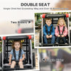 2 Seat Bike Trailer for Kids 2-in-1 Double Baby Stroller with Handbrake, Rubber Wheels, 5 Point Harness, Waterproof Cover, Storage Bag, Reflectors, Red
