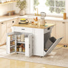 Kitchen Island Cart, Portable Kitchen Island Table with Charging Station, Rubber Wood Drop Leaf, Trash Storage