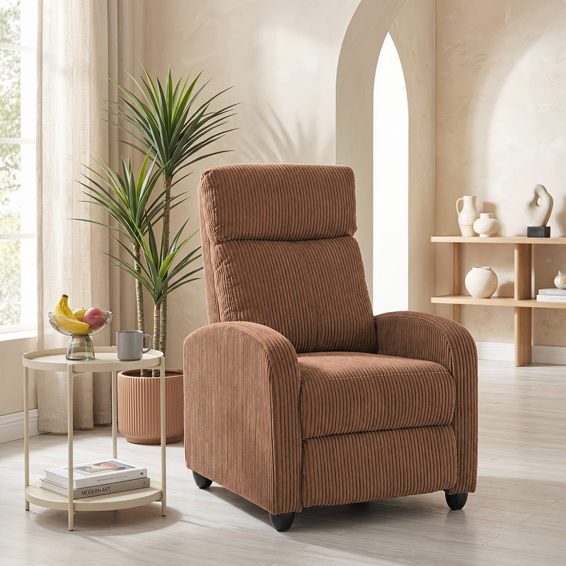 Corduroy Home Theater Seating, Push Back Recliner Chair with Padded Seat for Living Room, Brown