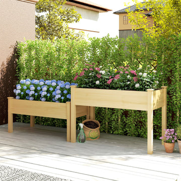 2 Tiers Wood Plant Raised Bed Flower Vegetable Herb Grow Box Stand Garden  Step Planter Stand Free Combination Natural