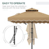8' x 8' Square Double Top Offset Patio Umbrella Garden Parasol with Solar LED Lights, Ruffles and Weights, Khaki