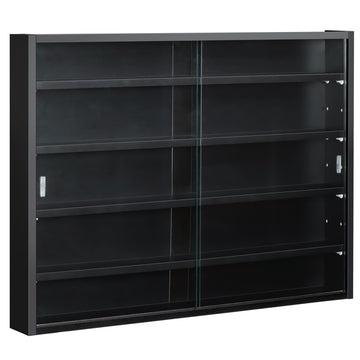 5-Tier Display Cabinet, Shot Glass Display Case, Glass Curio Cabinet with 2 Glass Doors and 4 Adjustable Shelves, Black