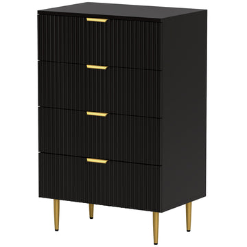 Modern Chest of Drawers 4 Drawer Dresser for Bedroom with Gold Legs and Handles, Black