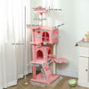 63 Inch Cat Tree with Sisal Scratching Posts, Condos, Plush Perches, Hammock, Ladder, Dangling Balls, Pink