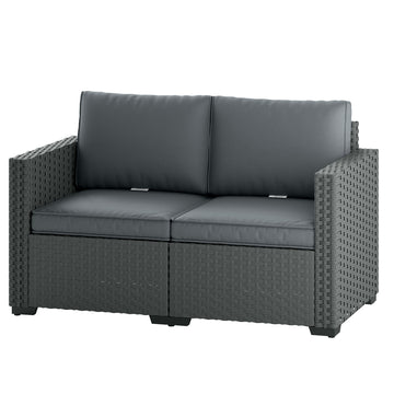 2 Seater Outdoor Couch Patio Sofa with Deep Seat, Cushions, Wide Armrests for Garden, Balcony, Porch, Dark Grey