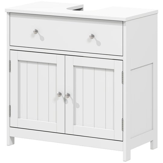Modern Bathroom Vanity Cabinet, Freestanding Under Sink Storage with Drawer, U-Shaped Cutout for Pedestal Sink, White