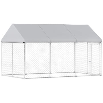 Galvanized Steel Outdoor Dog Kennel with Roof, Safety Lock, for Backyard, 13.1' x 7.5' x 7.8', Grey