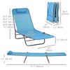 Set of 2 Folding Chaise Lounge Chairs, Outdoor Poolside Sun Tanning Chairs w/ Pillow, Reclining Backrest, Blue