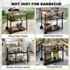 Outdoor Grill Cart with Stainless Steel Top, Three-Tier Pizza Oven Stand, BBQ Cart on Wheels, Black