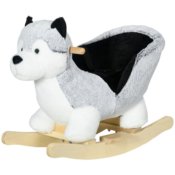 Qaba Baby Rocking Horse, Plush Animal Rocker for Toddlers Aged 18-36 Months, Stuffed Ride Toy with Sounds, Seat Belt, Grey