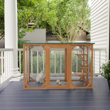Catio d'extérieur de 71 po, Enclos pour chat, Cage d'intérieur pour chat, Niche pour animaux, Clapier pour 1-2 lapins/chatons avec toit imperméable et plateformes multi-niveaux, Orange