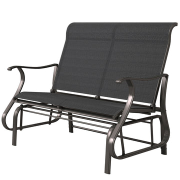 Garden Double Gliding Chair, Patio Glider Armchair for Outdoor, Backyard Mesh Seat and Backrest, Steel Frame Black