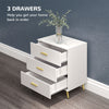 3 Drawer Cabinet, Drawer Chest for Bedroom, Chest of Drawers with Aluminium Legs and Gold Handles, White