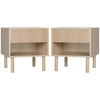 Set of 2 Bedroom Nightstands, Side Table with Storage Shelf and Drawer for Living Room, Bedroom, Natural Wood
