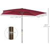 6.5x10ft Patio Umbrella, Rectangle Market Umbrella with Aluminum Frame and Crank Handle, Garden Parasol Outdoor Sunshade Canopy, Wine Red