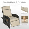 Wicker Recliner Chair with Adjustable Backrest and Footrest, Washable Cushion, Side Tray, Khaki