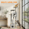 65 Inch Cat Tree with 2 Doors Condos, Plush Top Perch, Hammock, Sisal Scratching Posts, 4 Pompoms, Ramp, Grey