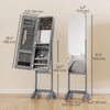 Standing Mirror Jewelry Cabinet, Jewelry Storage Cabinet with LED Lights and Angle Adjustable Full Length Mirror, Grey