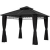 10' x 12' Outdoor Gazebo Canopy, Double Roof Hardtop Gazebo with Polycarbonate Roof, Steel Frame, Nettings and Curtains, for Garden, Lawn, Backyard and Deck, Black