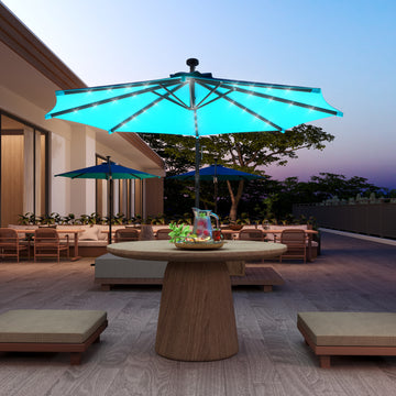 10ft Outdoor Cantilever Umbrella Banana Umbrella with Solar Lights and Adjustable Angle for Patio Backyard Turquoise