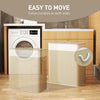 Double Laundry Basket with Lid, 100L Bamboo Laundry Hamper with Rope Handles and Removable Bags, Natural