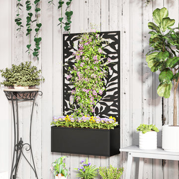 Raised Garden Bed with Trellis, Outdoor Privacy Screen with Planter Box, 24