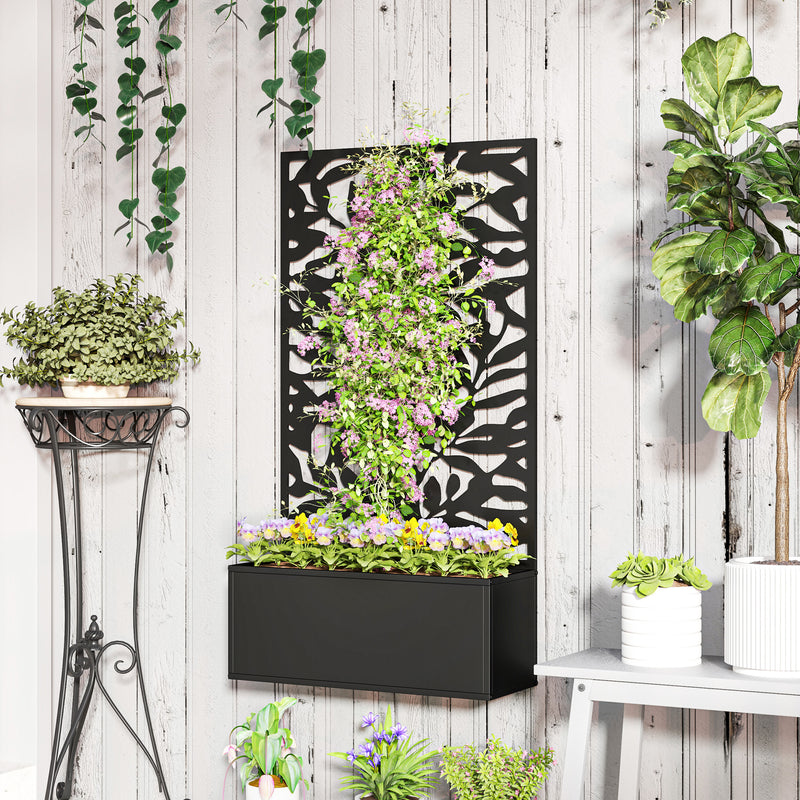 Raised Garden Bed with Trellis, Outdoor Privacy Screen with Planter Box, 24