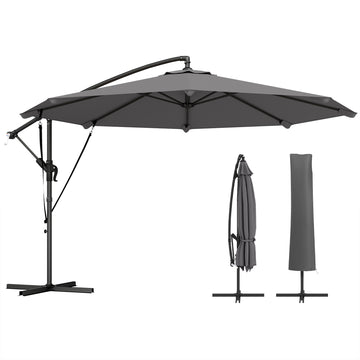 10FT Cantilever Patio Umbrella with 8 Ribs, Offset Patio Umbrella with Cover and Wind Ropes for Garden, Yard, Dark Grey