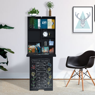 Wall Mounted Table Fold Out Convertible Desk, Multi-Functional Space Saving Computer Desk with Writing Floating Board for Students, White and Black