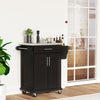 Kitchen Island with Stainless Steel Top, Rolling Kitchen Cart on Wheels with Storage Drawer, Cabinet, Towel Rack and Spice Rack (Black), Black