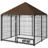 4.6' x 4.6' x 5' Outdoor Dog Kennel with Canopy, Rotating Bowls