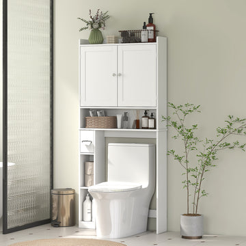 Modern Over the Toilet Storage Cabinet with 2 Doors, Above Commode Storage Cabinet with Toilet Paper Holder, White